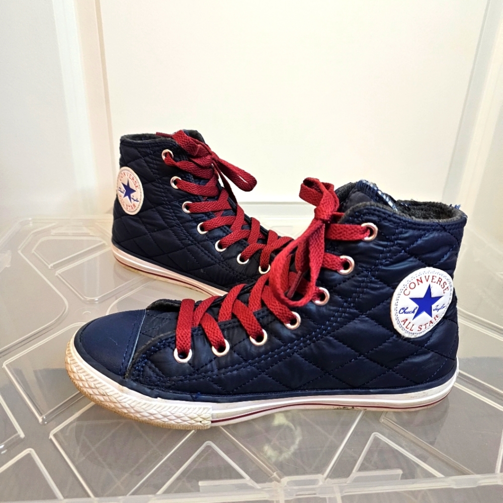 Converse All Star High Top Youth 2 Blue Quilted Zip Lace